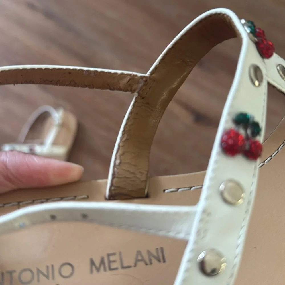 3/$20 Adorable Antonio Melani T Strap Thong Sandals with Rhinestone Cherry Trim - Picture 8 of 10